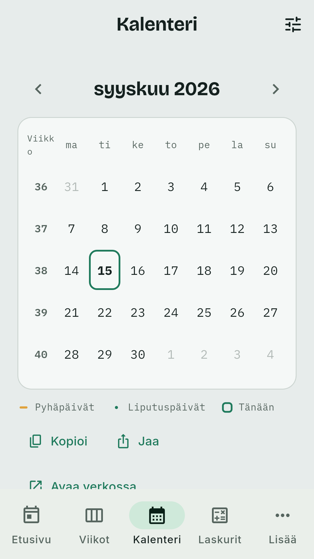 Syyskuun 2026 kalenteri viikkonumeroineen
